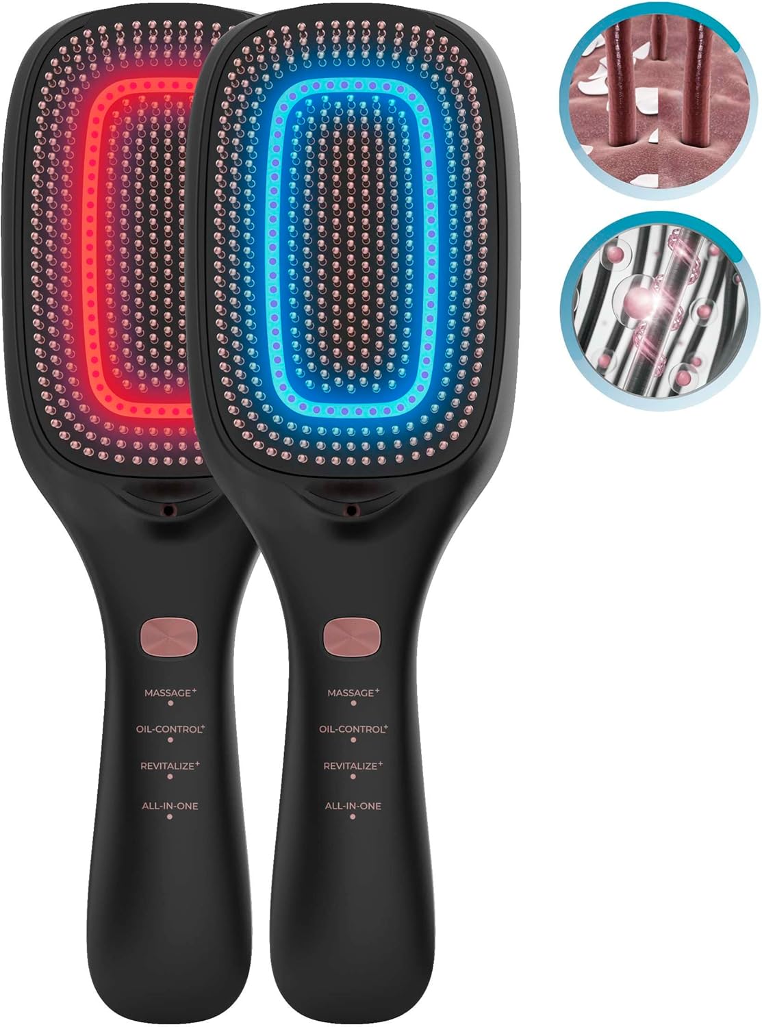 Cecotec Brosse Cheveux Massage HairCare Revitalize Brosse 5-En-1 - Modes Soins Capillaires, Vibration Relaxante Anti-Frisottis, EMS, LED Pour Croissance, Brosse Aimantée Nettoyable Et Confortable Black