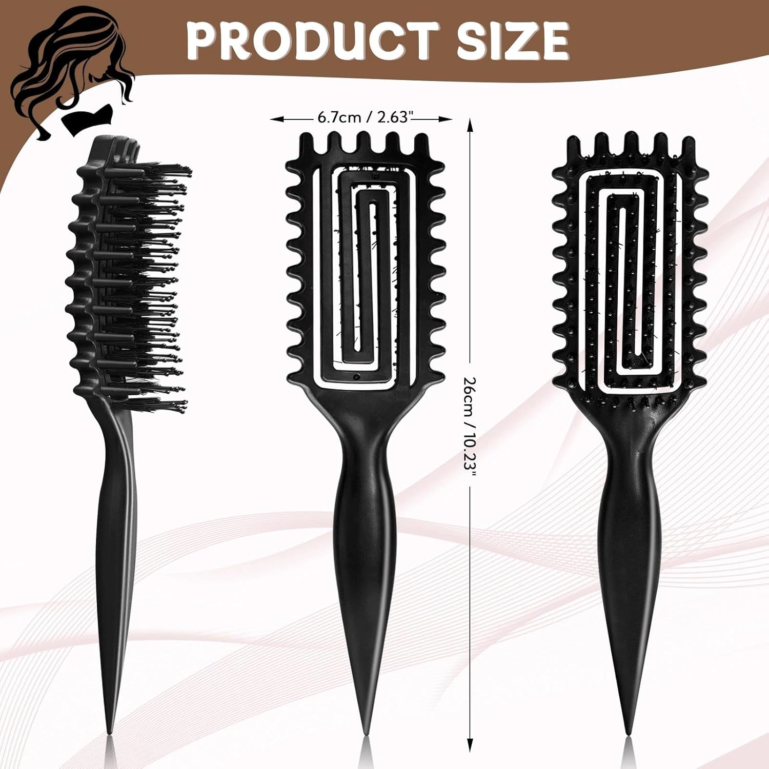 Zikenis Brosse Cheveux Bouclés Unisexe, Brosse Curly Hair avec Manche Ergonomique, pour Démêler et Coiffer, Réduit la Traction et la Séparation des Boucles, pour des Boucles Tendance Définies (Noir)