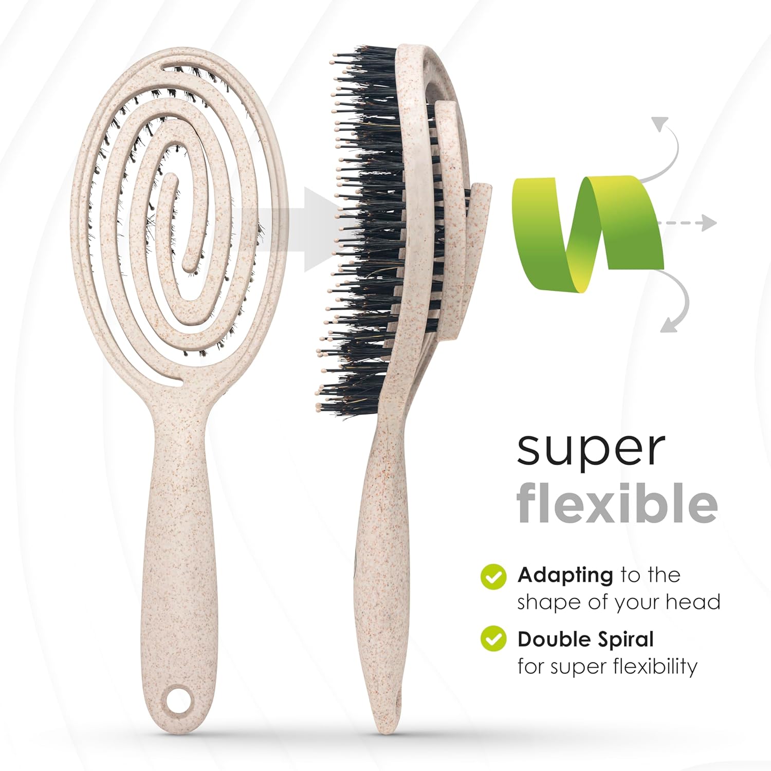 Brosse Cheveux Poil Sanglier Démêlante Double Ressort Spirale Magique Sans Tirer Professionnelle (Beige) Taille normale Beige