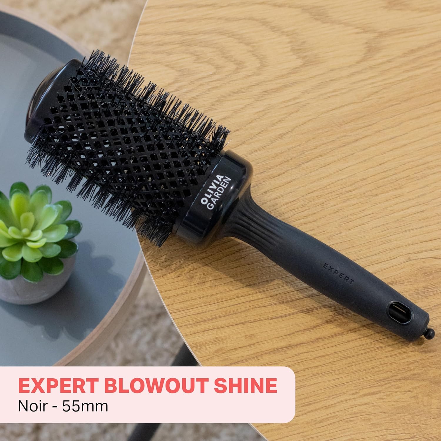 Olivia Garden Expert Blowout Shine – Brosse ronde en céramique antistatique pour brushing brillant et sans frisottis Noir 55