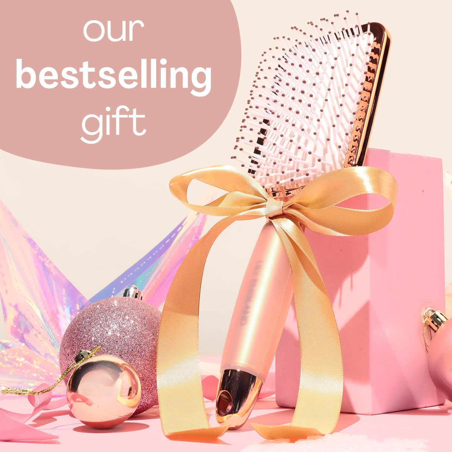 Brosse Cheveux Femme Lily England - Brosse Plate Professionnelle pour Séchage, Démêlage et Lissage - Pour Tous Types de Cheveux - Manche Gel Antidérapant - Rose Gold Or Rose