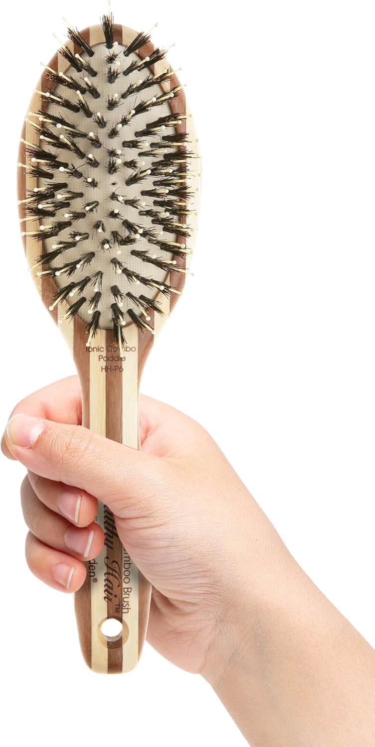 Healthy Hair Brosse Plate Combo en Bambou, Poils 100% Sanglier et Nylon, Medium, P6 Medium - Oval