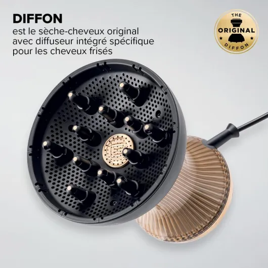 Diffuseur D'Air Chaud XL Céramique + Huile D'Argan Pour Cheveux Bouclés - Diffon Supreme Sèche Cheveux + Diffuseur Ionique Tout-en-Un - 2 Vitesses, 3 Températures - Séchage Doux Et Naturel Technologie céramique et huile d'argan