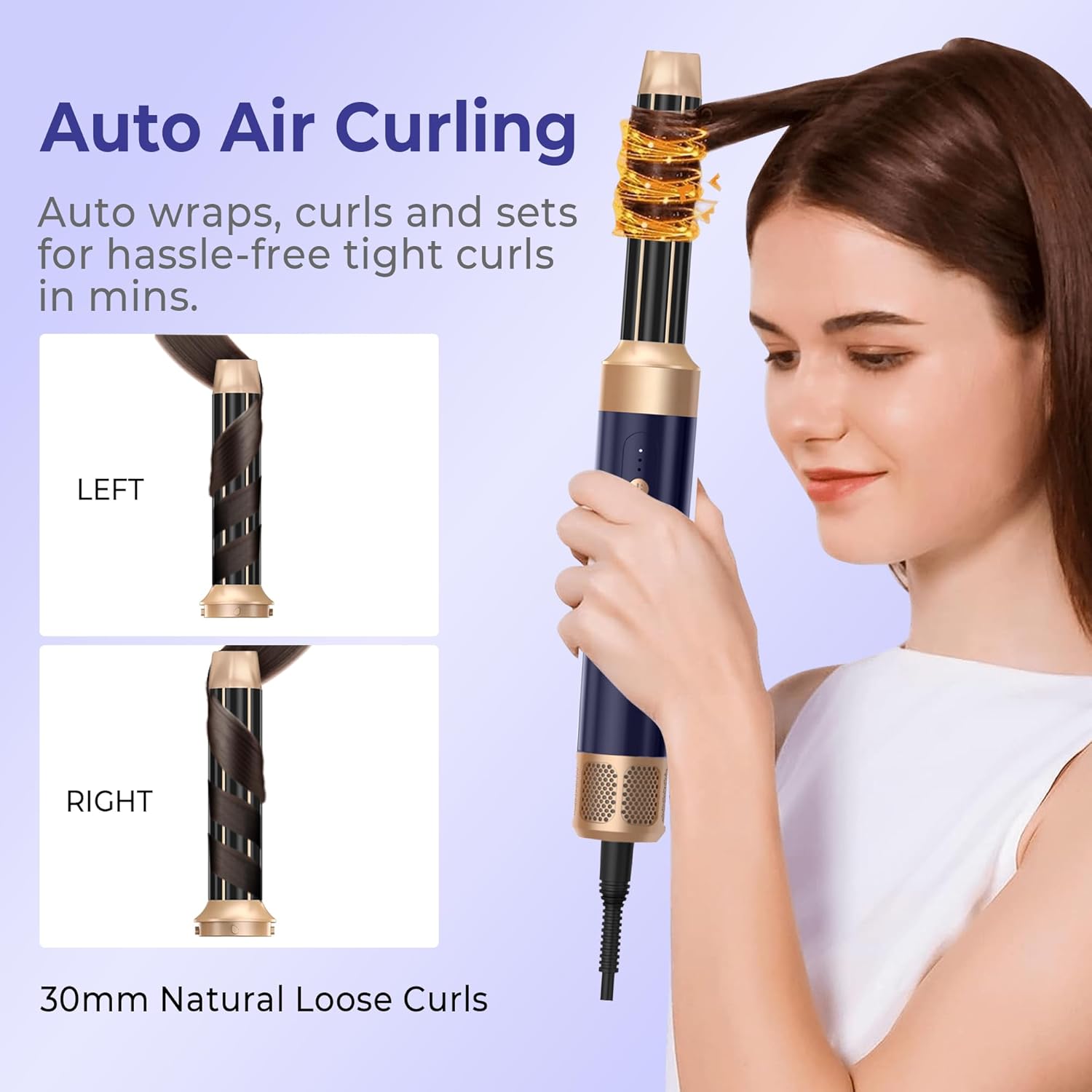 Sèche Cheveux Air Styler 7 en 1, Seche -Cheveux avec Diffuseur, 3 Températures, Fer à Boucler à Air de 30 mm,Pour Lisser, Boucler les Cheveux,1400W Hair Styler Professionnel Multifonctionnel Bleu