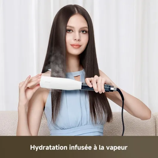 DREAME AuraSteam Straight, Lisseur À Vapeur Infusée, Coiffures Lisses Ou Bouclées, Plaque Élargie, Plaque Flexible 3D, Double Rangée De Vapeur, Réservoir D’Eau 20 Ml Amovible, 5 Niveaux De Température