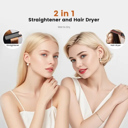 Sèche-Cheveux Lisseur 2 en 1, Lisseur à Air Ionique 200 m/min - Plasma Coiffage Mouillé à Sec, Sans Dommage Thermique, Séchage & Lissage Rapide pour Cheveux Mi-Longs à Longs - 4 Température Noir