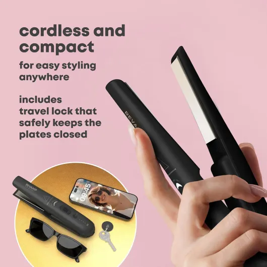 Liberate Sèche-Cheveux Compact Sans Fil – Lisseur Rechargeable de Voyage pour Styles Lisses, Bouclés et Ondulés – Appareil Portable en Céramique, Coloris Noir Lisseur mini sans fil