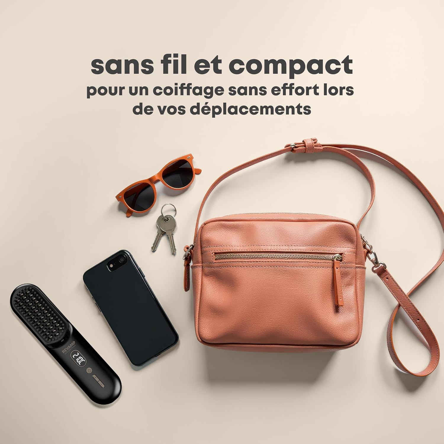 Straight & Go Brosse Lissante Sans Fil – Mini Lisseur Ionique avec Dents en Céramique, Recharge USB-C, 60 min d’Autonomie Sans Fil – Brosse Chauffante de Voyage Cheveux et Barbe