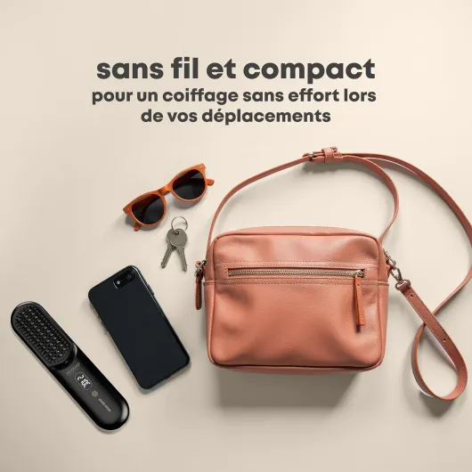 Straight & Go Brosse Lissante Sans Fil – Mini Lisseur Ionique avec Dents en Céramique, Recharge USB-C, 60 min d’Autonomie Sans Fil – Brosse Chauffante de Voyage Cheveux et Barbe