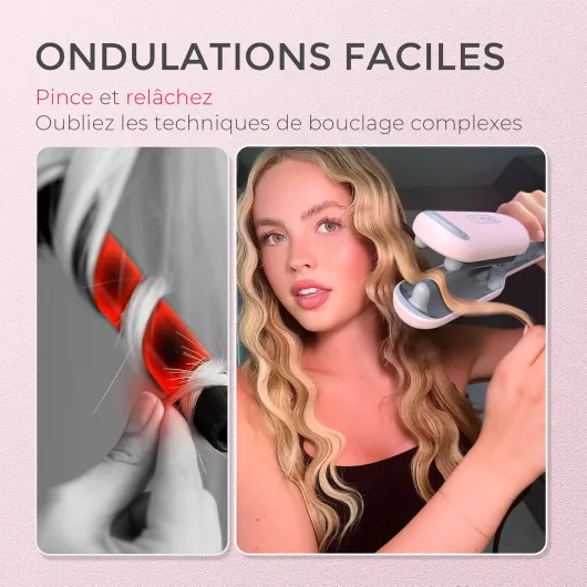 ROVY Boucleur a Cheveux, 25mm Fers à Onduler pour Grandes Boucles, Convient aux Débutants, Fer a Friser Boucler pour Cheveux Longs Courts, 4 Températures Réglables, Affichage LED, Anti-brûlure 25mm Rose