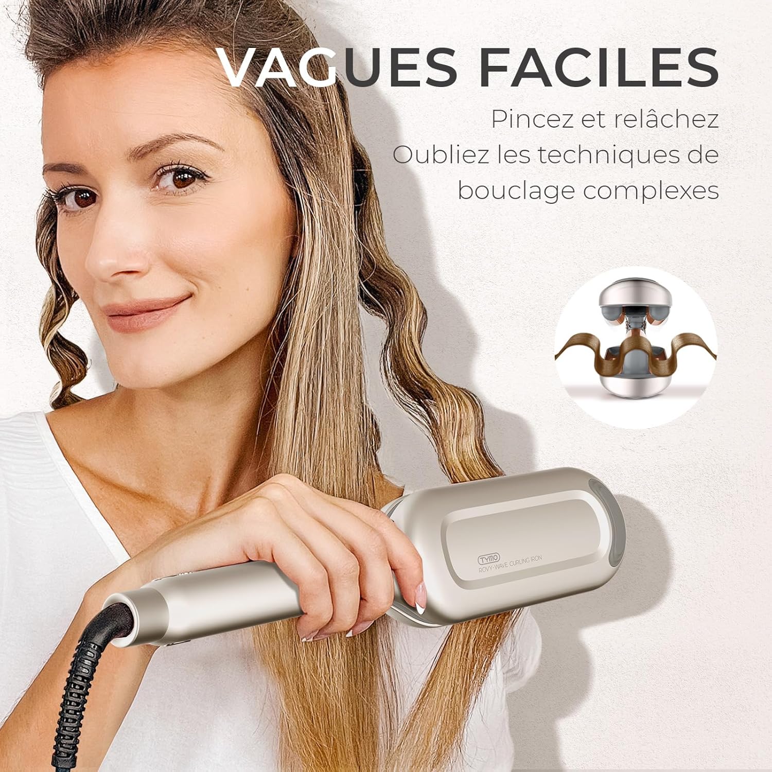 ROVY Boucleur a Cheveux, 32mm Fers à Onduler pour Grandes Boucles, Convient aux Débutants, Fer a Friser Boucler pour Cheveux Longs Courts, 4 Températures Réglables, Anti-brûlure, Or 32mm Or