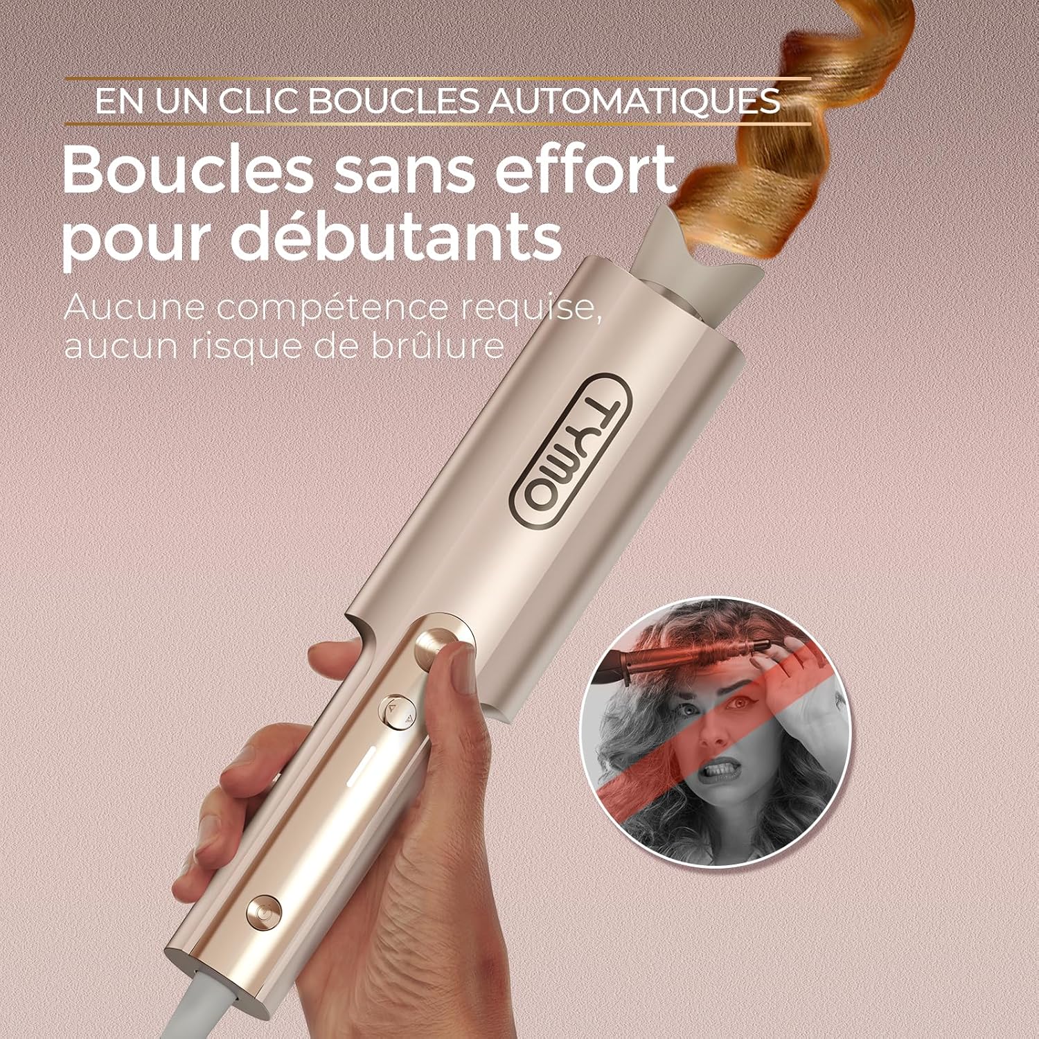 Boucleur a Cheveux Fer a Boucler Automatique - TYMO Curlpro Plus Fer à Friser Automatique Grandes Boucles 32 mm Beach Waves Bigoudi pour Cheveux Longs Anti-Brûlure Hair Curler Chauffage Rapide Or 32mm Doré