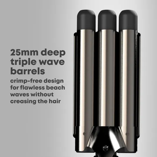 Deep Waver – boucleur à cheveux wavy avec triple barillet en céramique Progloss, fer à boucler professionnel pour des waves faciles et brillantes sur cheveux courts, mi-longs et longs BeachWave