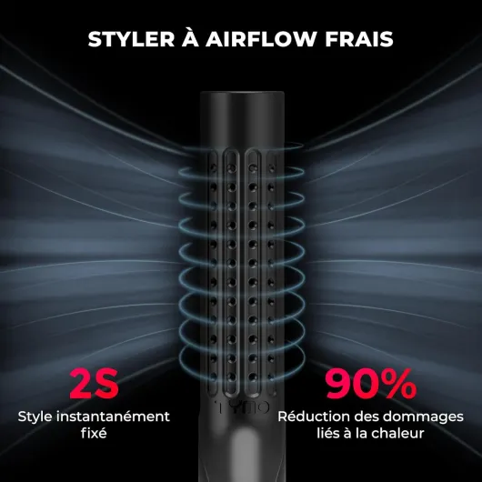 Airflow Lisseur Boucleur a Cheveux 2 en 1 - Fer à Lisser et Boucler Ionique 32 mm pour Lissage Rapide ou Boucles Durables avec Flux d'Air 360°, Anti-Brûlure, 5 Réglages de Température, Noir