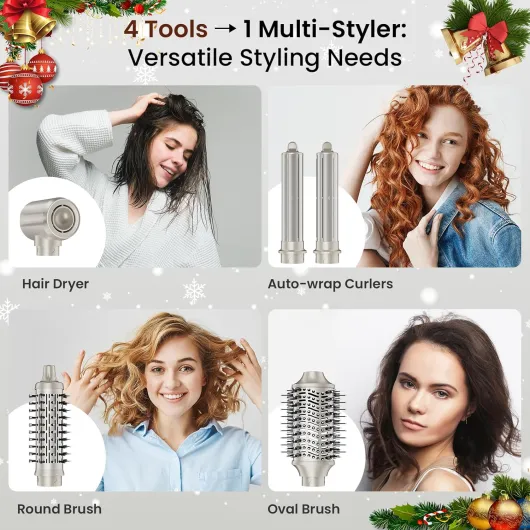 MESCOMB Air Styler 5 en 1 Air Brush Brosse Chauffante Sèche-Cheveux avec Brosse Ovale, Pas de Dommage Thermique, Style Polyvalent pour Tous Types de Cheveux, Offrir des Cadeaux Argent 5 IN 1