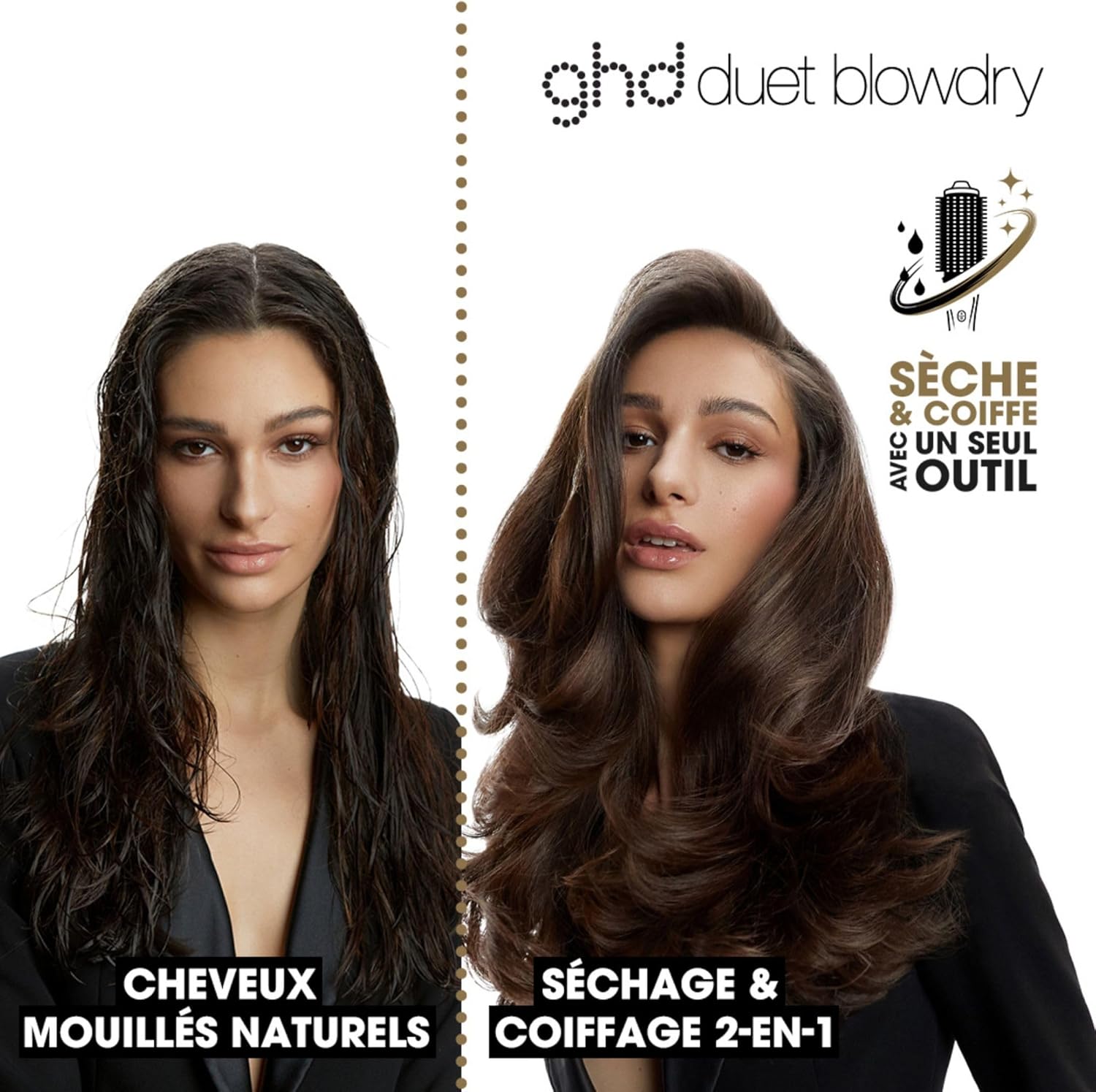 Ghd - Brosse soufflante ghd Duet Blowdry - Brosse 2-en-1 - Sèche et coiffage sans dommage - 3x plus de volume sans frisottis - Brushing facile à la maison - Utilisation sur cheveux mouillés Noir