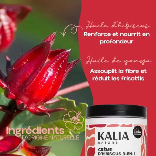 Crème d’Hibiscus 300 ml - Crème cheveux bouclés 3-en-1 - Leave in - Nourrit, démêle et revitalise - Soin capillaire naturel cheveux ondulés, bouclés, frisés, crépus