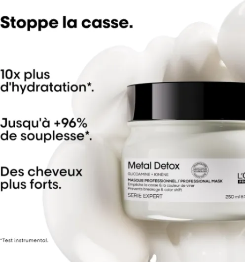 L'OREAL PROFESSIONNEL - Masque Anti-Casse - Cheveux Abîmés & Cassants, Colorés ou Naturels - Renforce & Hydrate la Fibre - Couleur Longue Durée - Metal Detox, Série Expert - 250ml