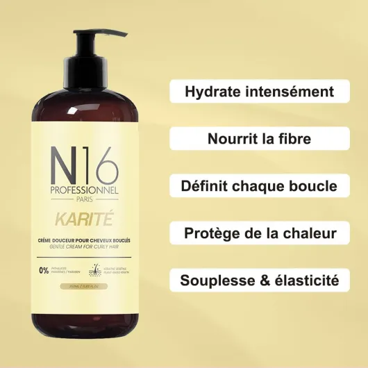 Crème Bio Karité N16 Professionnel - Définition boucles - Sans Sulfate Parabène - Marque Française - 350ml