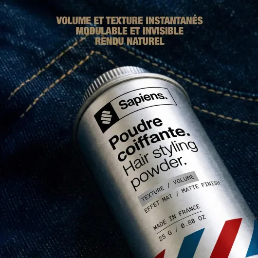 Poudre Coiffante Homme 25g - Volume et Texture Instantanés - Effet Mat - Fabriquée en France - Poudre Texturisante Cheveux Invisible Sans Résidus - Formule Naturelle 100/100 Yuka