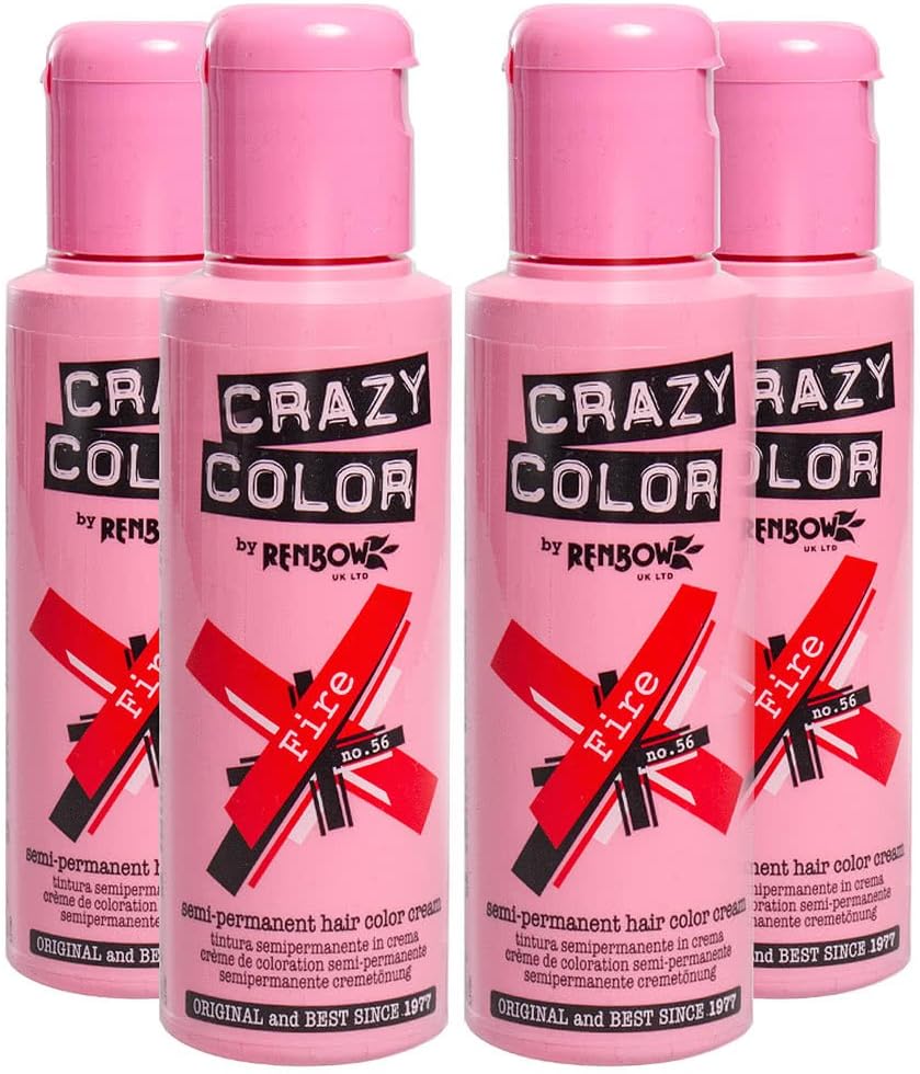 Renbow Fire Crazy Colour Lot de 4 colorations semi-permanentes pour cheveux 100 ml Feu 100 ml (Lot de 4)