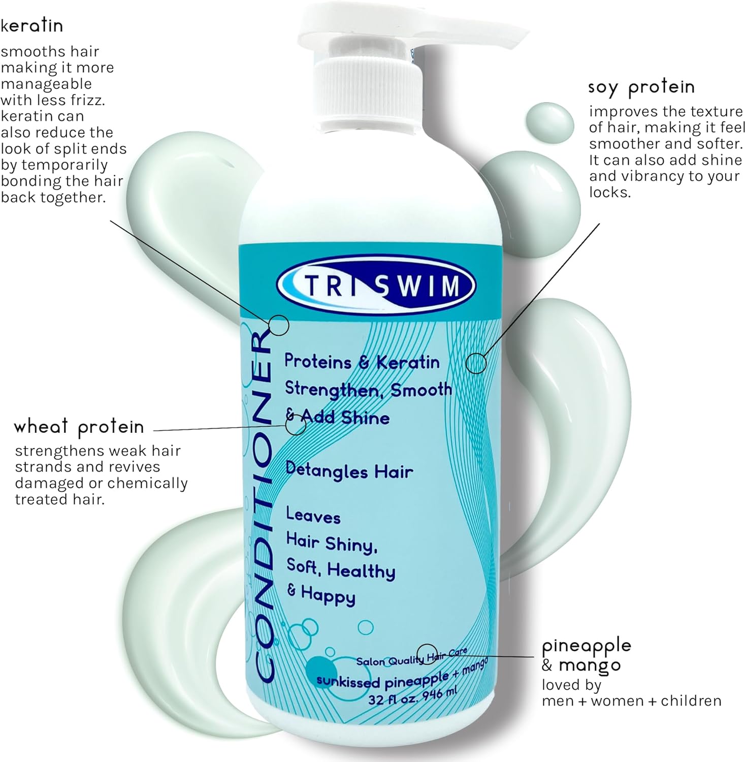 Apres Shampoing Neutralisant le Chlore, Après Shampoing Pour Les Nageurs, Conditionneur Cheveux Pour Cheveux Secs, Soin Cheveux Secs et Abimés, Conditioner, D'agrumes/Ananas (946 ml) 946 ml Ananas & Mangue