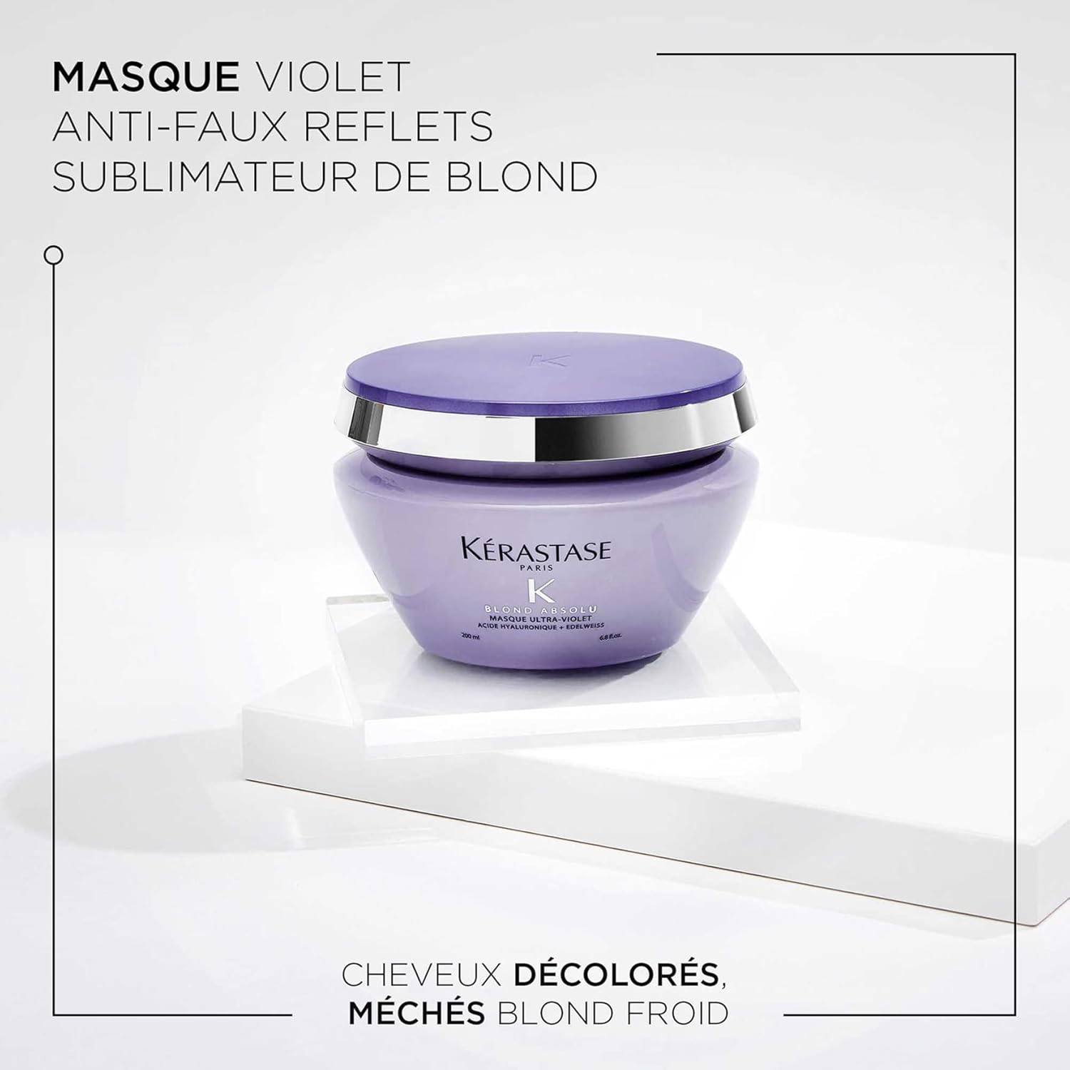 KERASTASE Blond Absolu - Masque Cheveux Ultra-Violet Perfecteur Anti-Faux Reflets - 3 Jours de Douceur - Acide Hyaluronique & Vitamines C+E - Vegan - Cheveux Blonds Décolorés ou Méchés - 200 ml