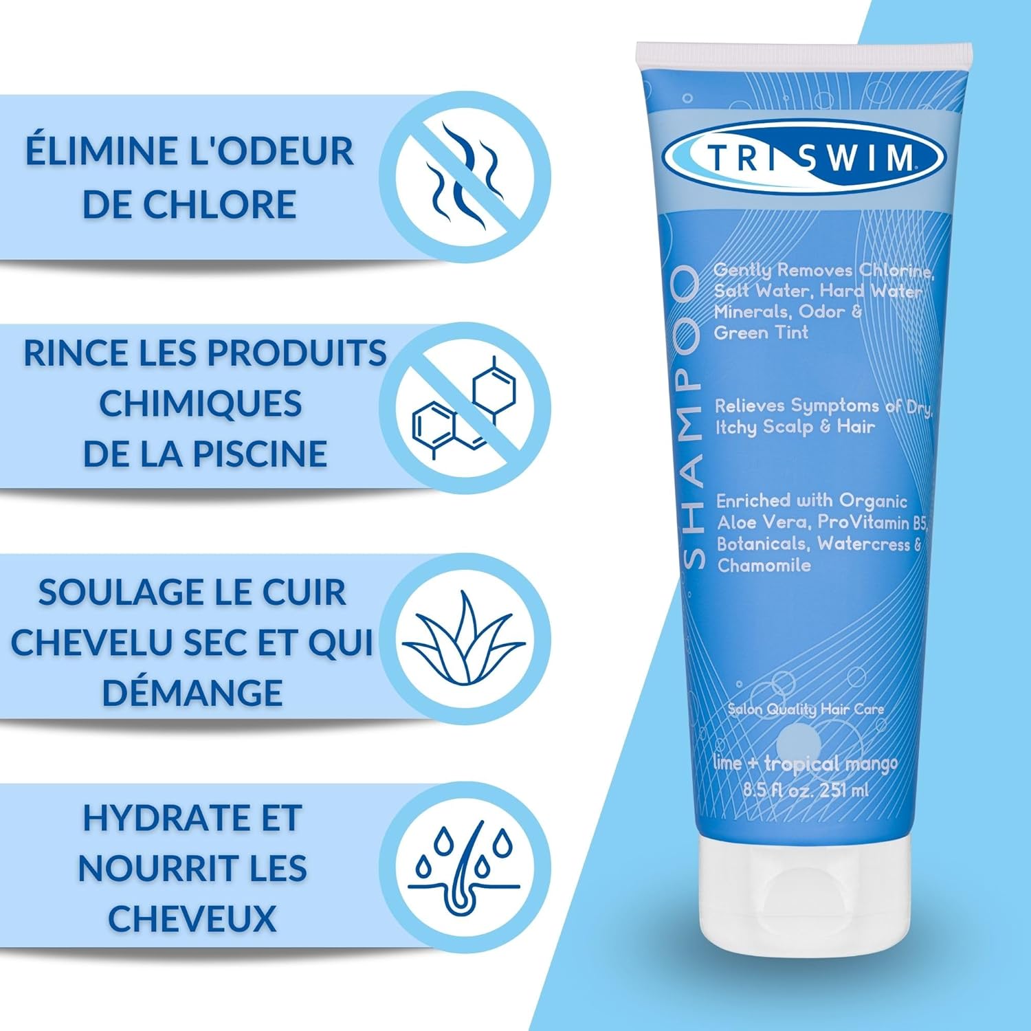 Ensemble de Soins Capillaires Anti-Chlore, Shampoing Anti-Chlore, Apres Shampoing Neutralisant le Chlore, Shampooing Hydratant Pour Nageurs, Après Shampoing Pour Les Nageurs (501ml)