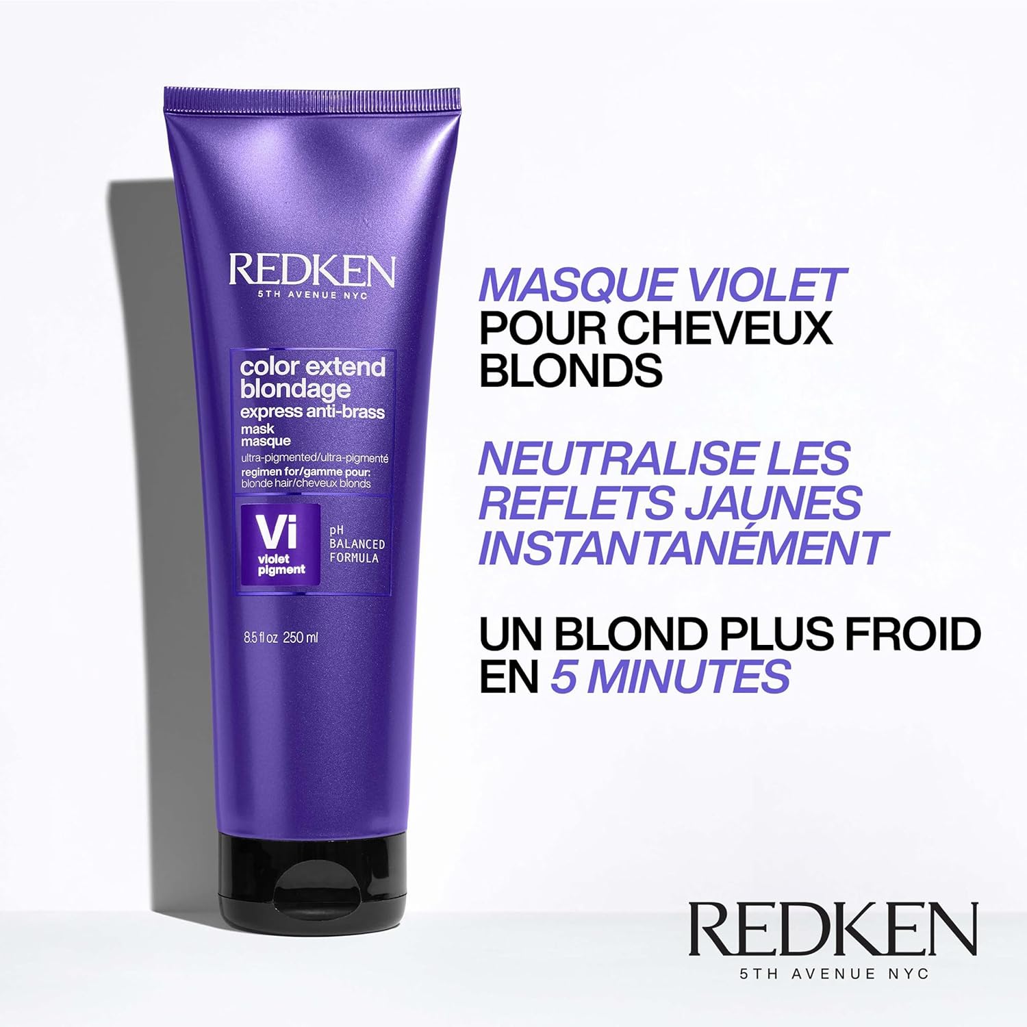 REDKEN - Masque Violet Neutralisant Express - Élimine Les Reflets Cuivrés - Vegan - Pigments Violets Purs & Acide Citrique - Cheveux Blonds - Color Extend Blondage - 250 ml