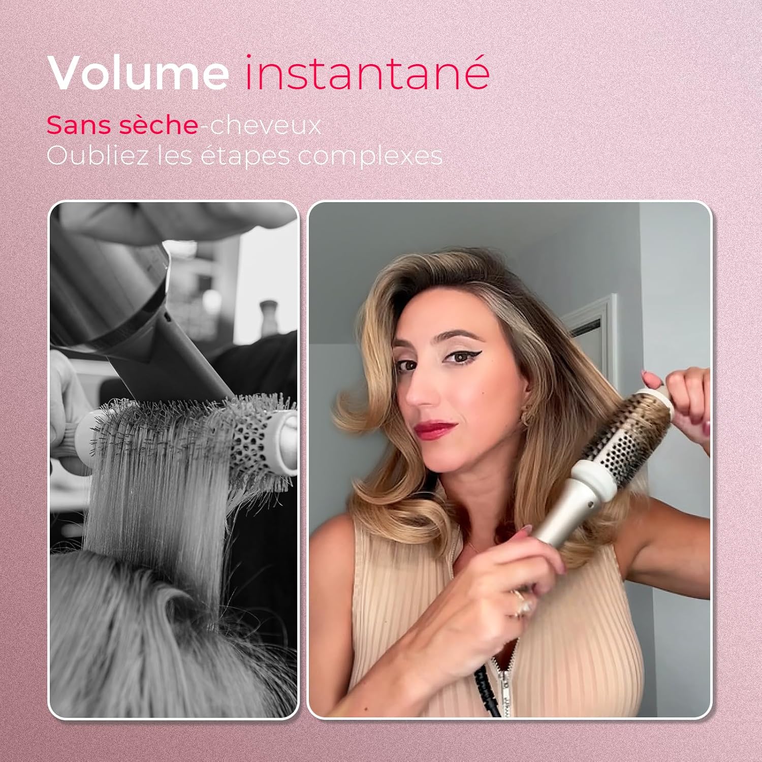STYLUX Thermal Brush, Brosse Thermique pour Brushing de 43mm, One-Step Céramique Peigne à Friser Chauffante, 3 Températures, Brosse Bouclante Electrique Pour le Lissage et le Volume Or