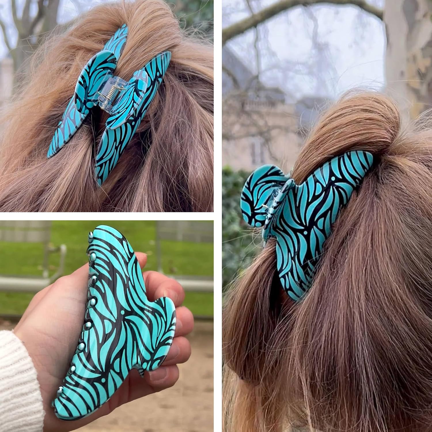 Pince Cheveux Femme Originale - Barrette Luxe Motif Coloré - Accessoire Chic et Durable pour Cheveux Épais - Pince Crabe Élégante (Turquoise)