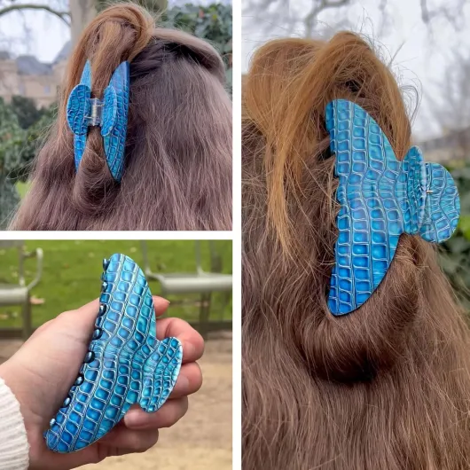 Pince Cheveux Femme Originale - Barrette Luxe Motif Coloré - Accessoire Chic et Durable pour Cheveux Épais - Pince Crabe Élégante (Bleu Clair)