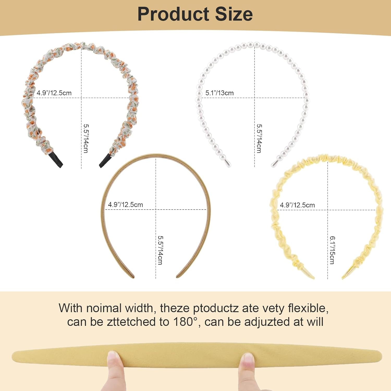 Lot de 7 Pièces Serre Tete Femme, Différents Modèles, Serre-Tête en Plastique, Bandeaux en Perles, Tendance - Vintage, pour Filles et Femmes (Jaune)