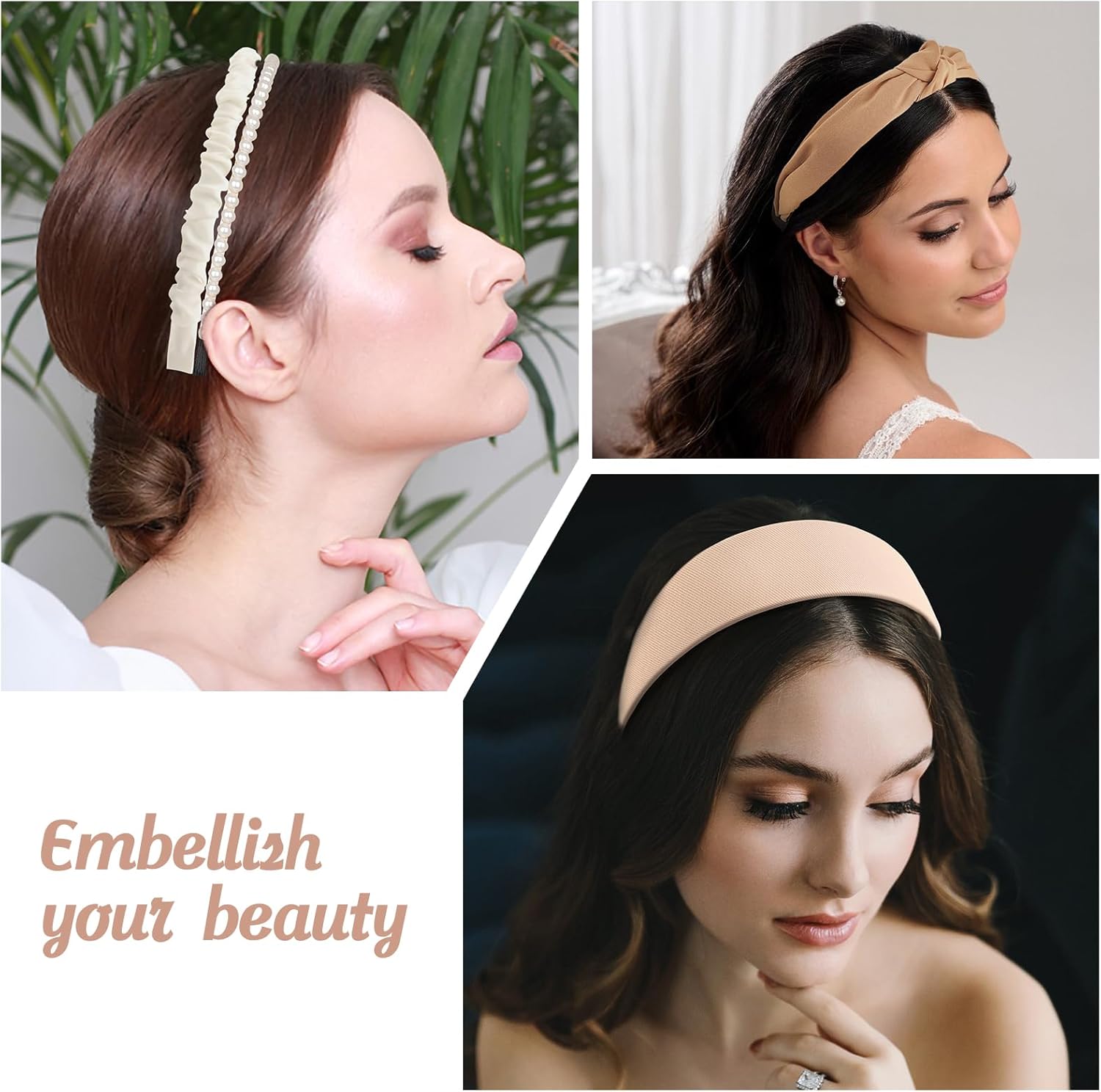 DRESHOW Bandeaux Tendance pour Femmes Différents Modèles Bandeaux Antidérapants Serre-tête en Perles Florales Bandeau Cheveux Rembourrés Accessoires de Cheveux Vintage pour Femmes et Filles 7 Pcs Hair Hoop Set D 7