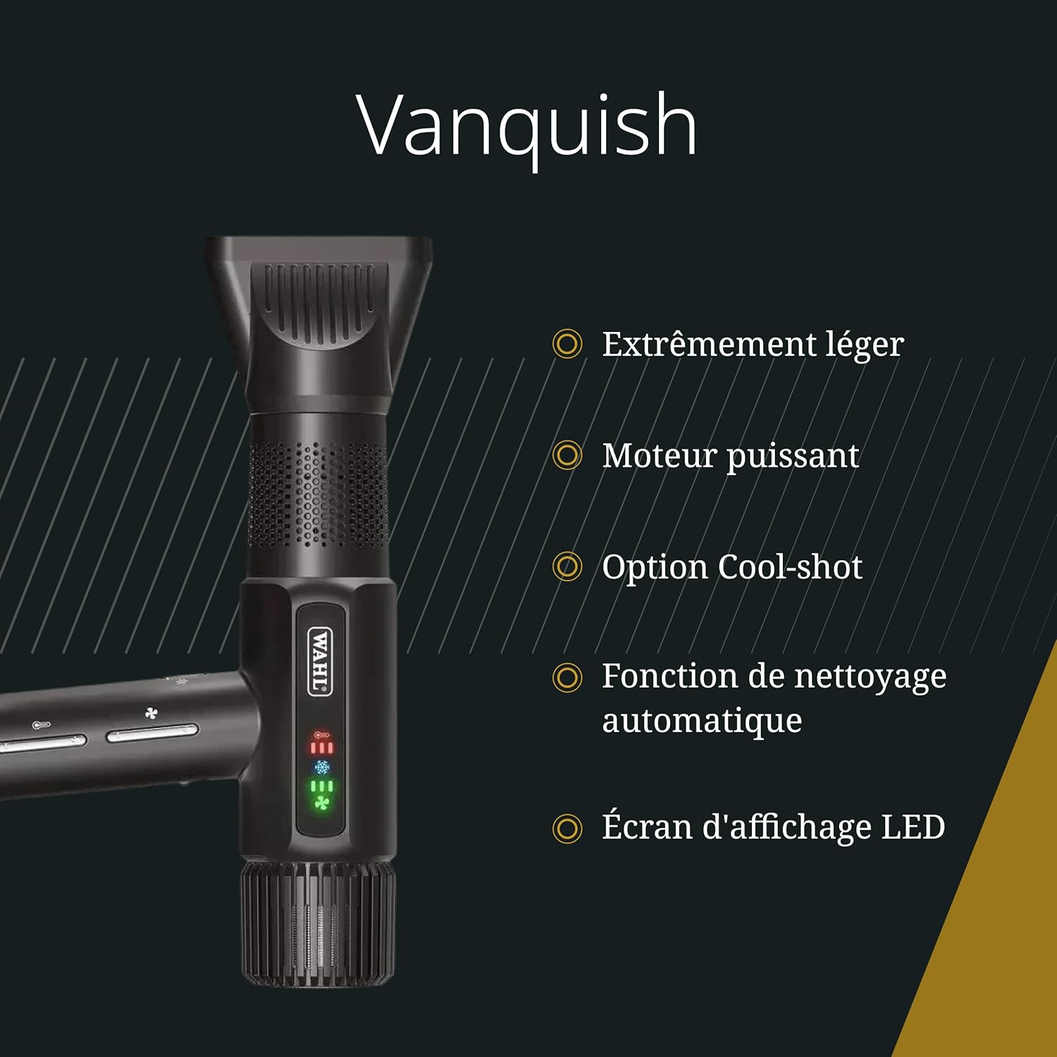 Wahl Vanquish - Sèche-cheveux professionnel - Séchage rapide - Avec embouts magnétiques et diffuseur - Noir Noir, Blanc Ou Gris