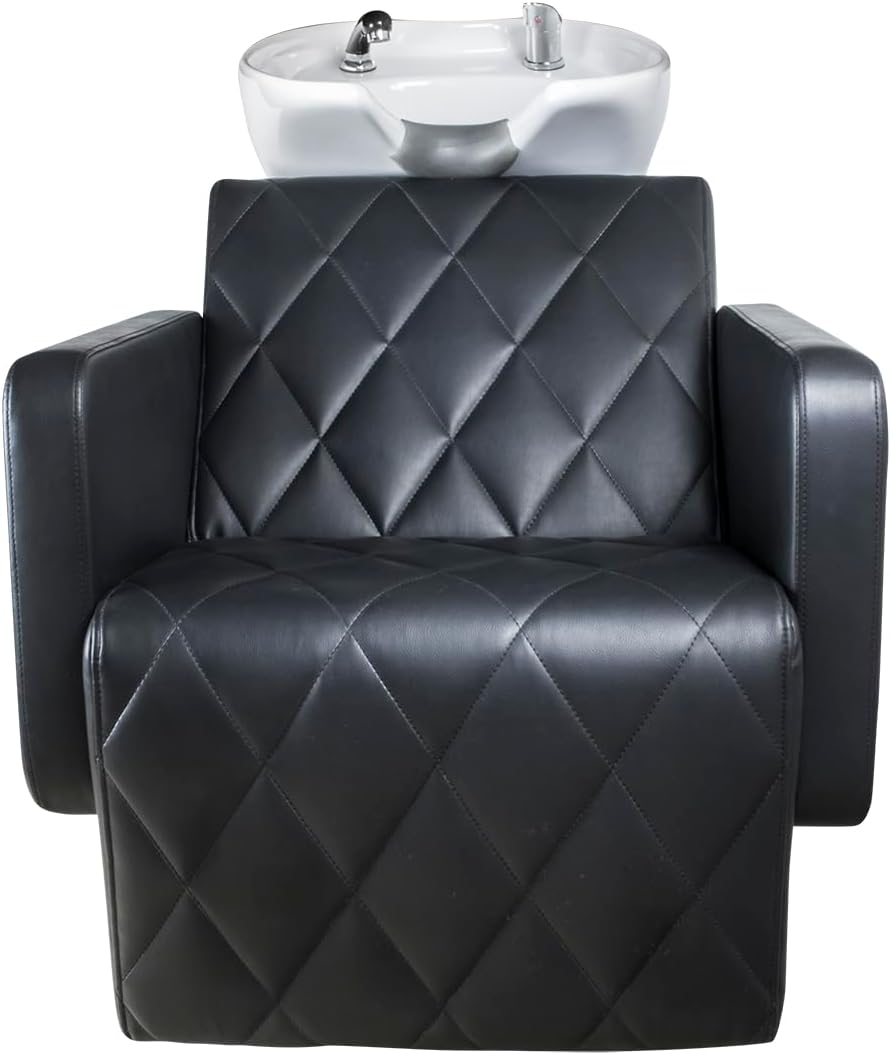 ID Italian Design – Bac à shampoing professionnel – Siège ergonomique rembourré, cuve basculante en céramique et structure robuste – Noir