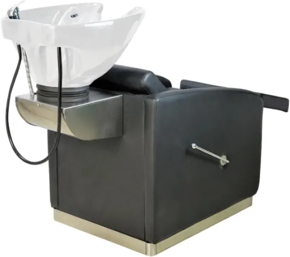 Italian Design - Bac de Lavage Pour Salon de Coiffure Professionnel Straight Line Black - Design Ergonomique avec Cuvette Pivotante en Céramique - Siège Rembourré et Structure Métallique