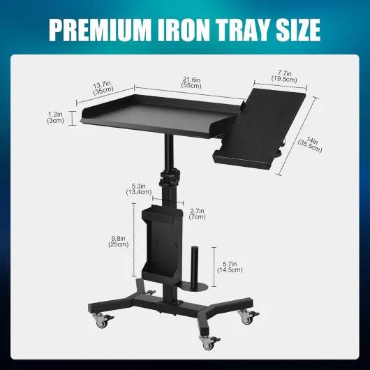 Chariot à roulettes pour Tatouage avec Extension, Table rotative pour Tatouage, Plateau à Outils Roulant Polyvalent pour Studio de Tatouage et Salon de beauté
