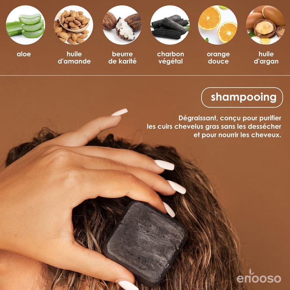 Shampoing Solide Bio et Après-shampooing Conditionneur 120 g Usage Quotidien - Enooso - 100% Vegan Naturel Artisan Shampooing Pour Cheveux Gras Antipelliculaire