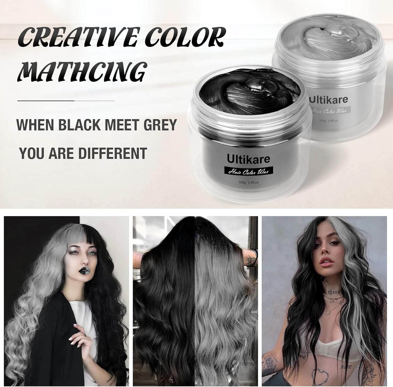 Cire Colorante Cheveux, Ultikare Couleur Des Cheveux Cire Noir cire de teinture temporaire Lavable DIY Crème lavables naturelle instantanément homme et femme boîte de nuit, Cosplay Halloween…