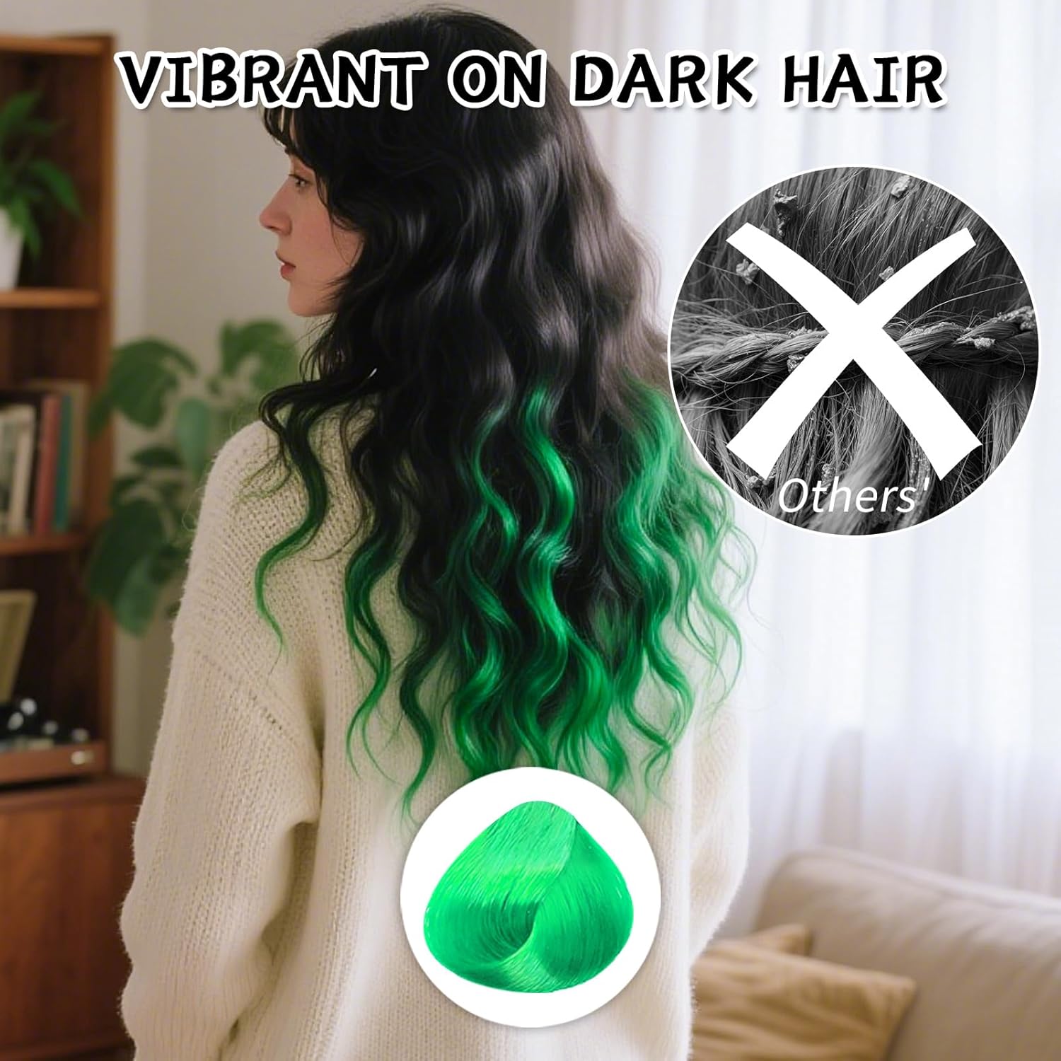 Coloration Temporaire Verte pour Enfants - Couleur Lavable Adaptée aux Cheveux Noirs et Bruns, Cadeau pour Fêtes Halloween pour Filles de 7 à 12 ans verte (green)