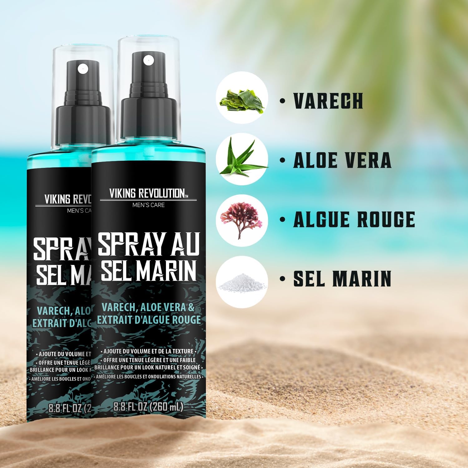Sea Salt Spray pour Homme - Spray au Sel de Mer avec Extrait de Kelp, Aloe Vera et Algues Rouges - Volume et Texture - Effet Plage - 2 x 260ml Aloe 260 ml (Lot de 2)