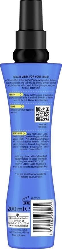 Shwarzkopf got2b Beach Matt Texturizing Sea Salt Spray - 200ml Vaporisateur