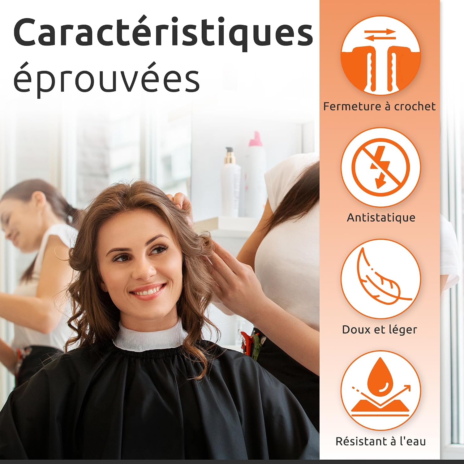Cap professionnelle de coiffure avec fermeture à crochet Noir, 150x120cm, pour femmes, hommes, enfants, cape de coupe, étanche, taille universelle